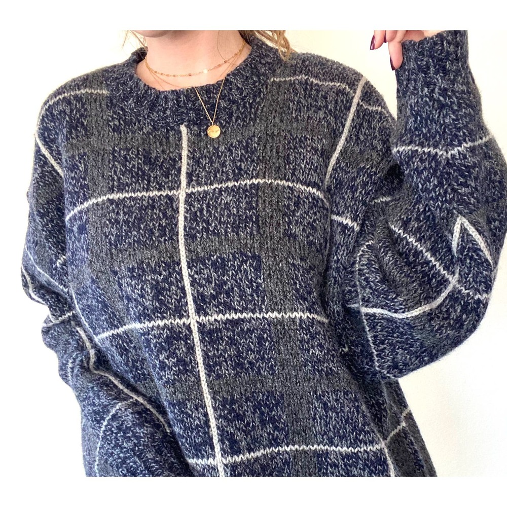 Eddie Bauer Retro Vintage Sweater Plaid Print 100% Wool